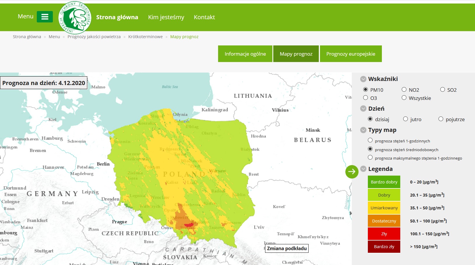 Mapa prognoz na dzień 4 grudnia