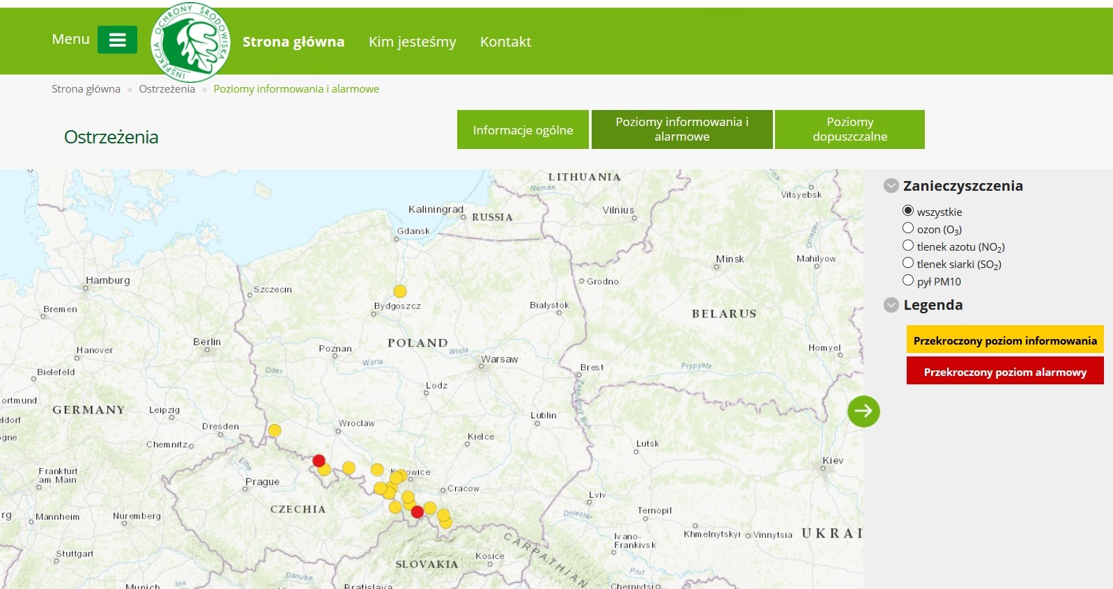 mapa ostrzeżeń
