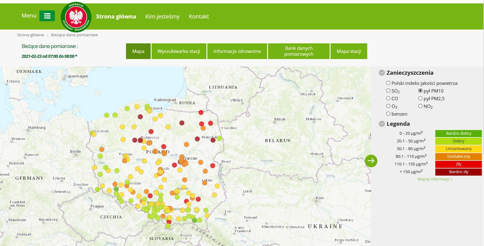 Indeks jakości powietrza dla pyłu zawieszonego PM10 godz. 8:00 