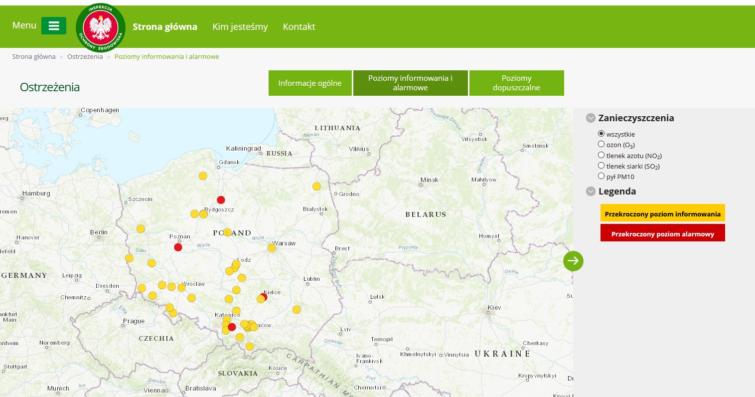 Mapa wyżej wymienionych stacji na których wystąpiło przekroczenia