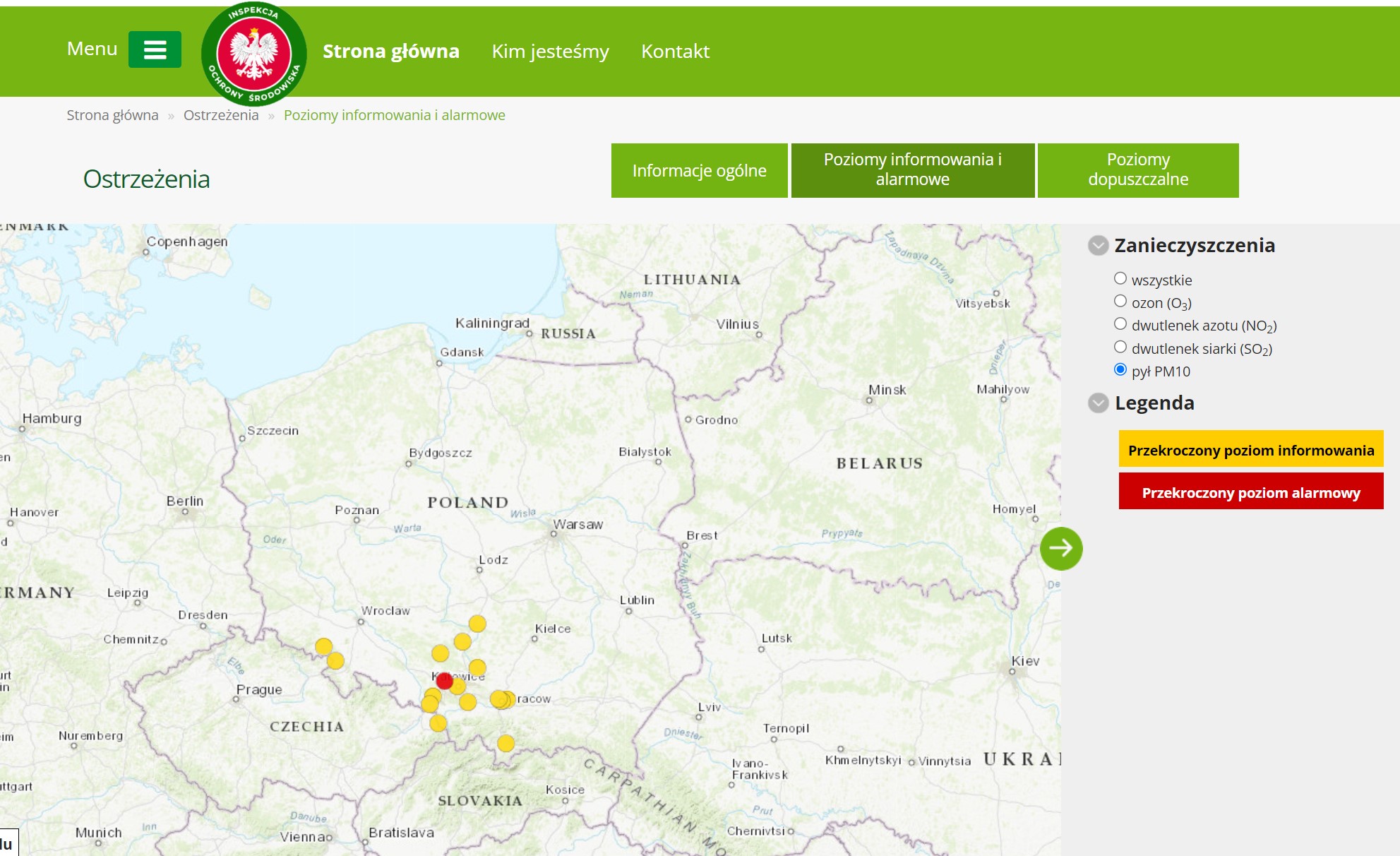mapa przekroczeń w dniu 7 lutego