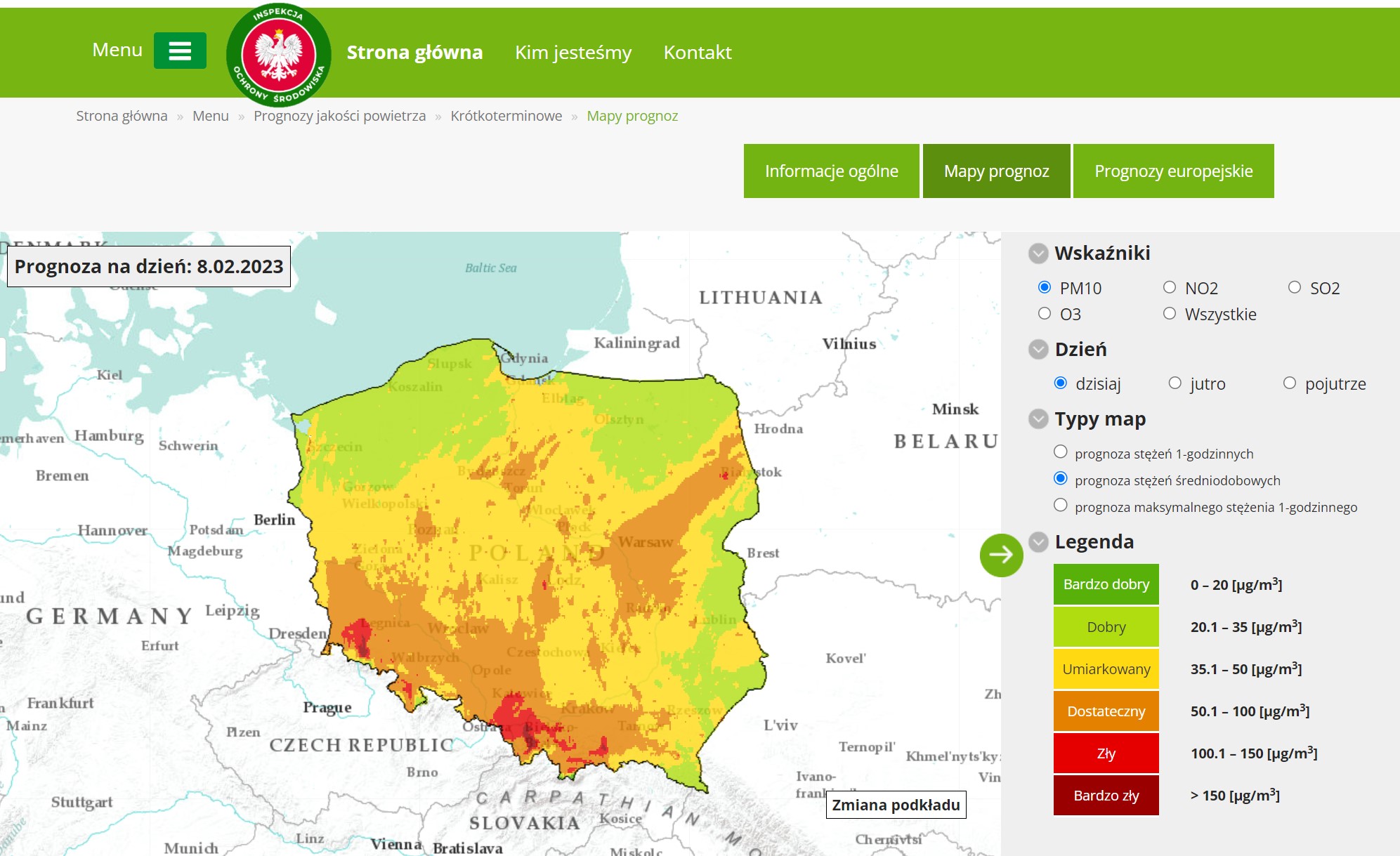 mapa prognoz na 8 luty