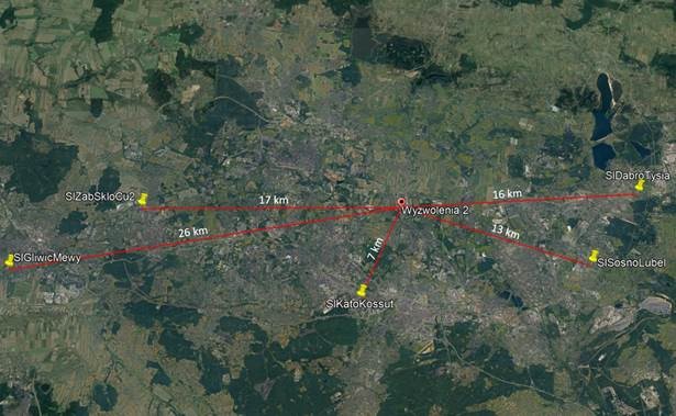 Mapa odległości stacji od  miejsca pożaru