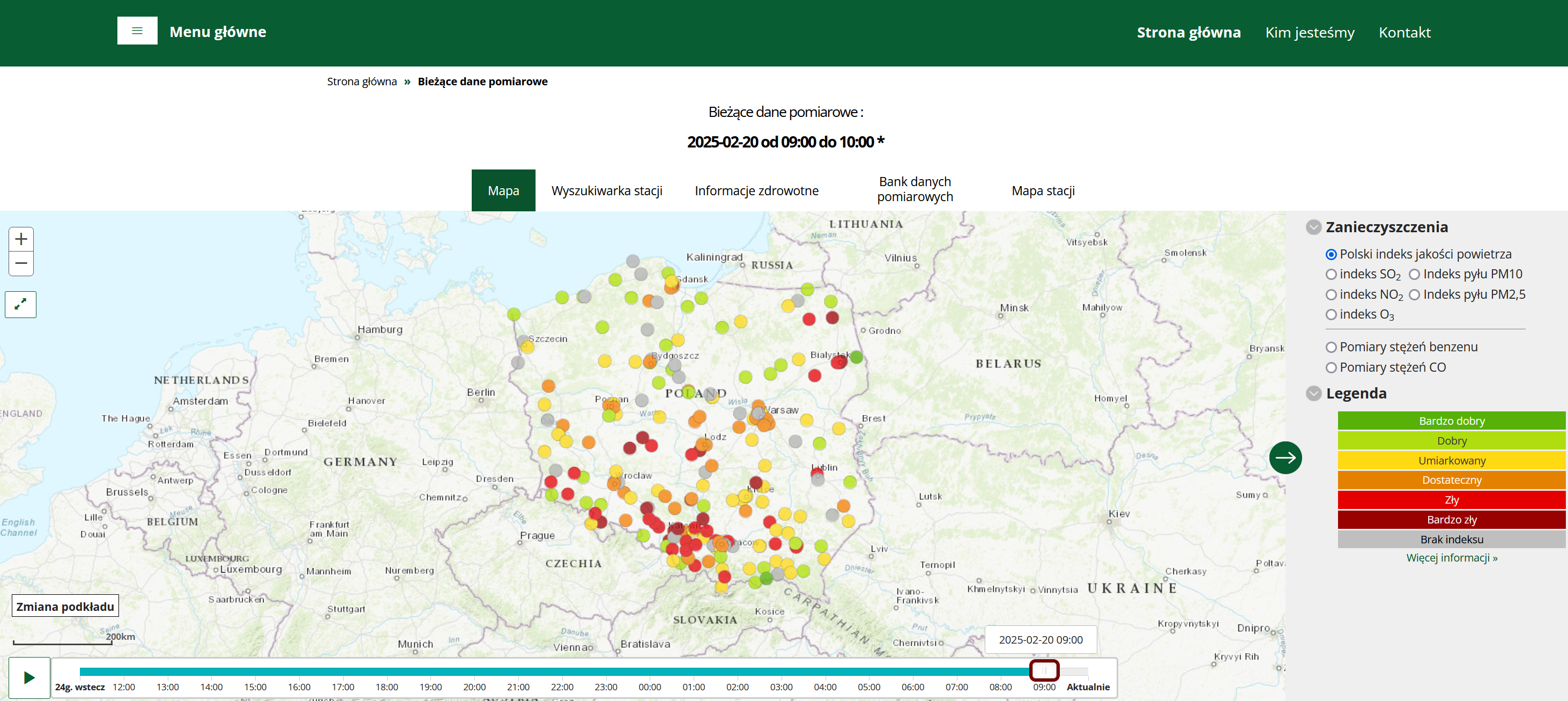 Mapa bieżących danych pomiarowych